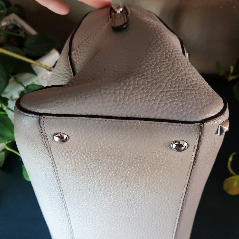 Michael Kors Sandrine Light Gray Studded Pebble Leather Satchel - Picture 9 of 14